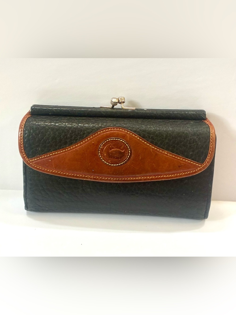 Dooney & Bourke Vintage All Weather Leather Black Checkbook Clutch Wallet